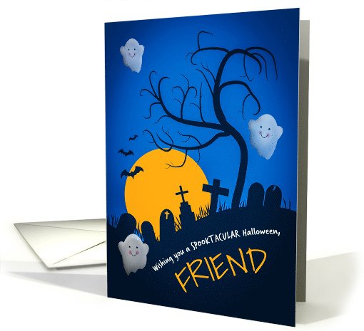 Happy Halloween Friend Spooky Cemetery with Ghosts illustration card
