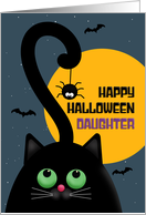 Happy Halloween Daughter Cute Black Cat With Spider Illustration card