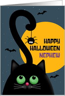 Happy Halloween Nephew Cute Black Cat With Spider Illustration card