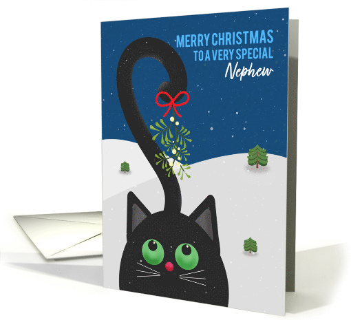 Merry Christmas Nephew Cute Cat WIth Mistletoe on Tail card (1793110)