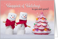 Happy Holidays to You and Yours Marshmallow Snowmen on Pink card