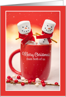 Merry Christmas From Both of Us Marshmallow Couple in Hot Chocolate card