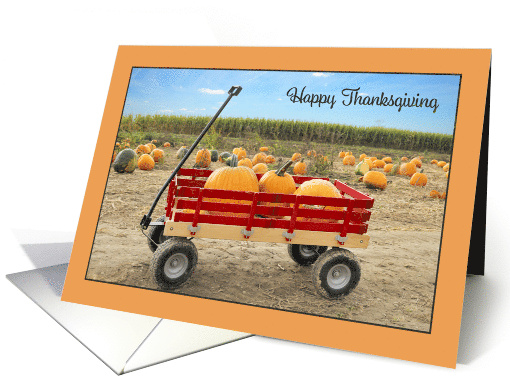 Happy Thankgiving For Anyone Wagon Full of Pumpkins Photo card
