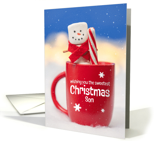 Merry Christmas Son Cute Marshmallow Snowman With Peppermint card
