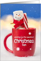 Merry Christmas Son Cute Marshmallow Snowman With Peppermint card