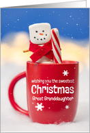 Merry Christmas Great Granddaughter Marshmallow Snowman Peppermint card