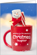 Merry Christmas Daughter Cute Marshmallow Snowman With Peppermint card