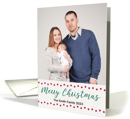 Merry Christmas Simple Red and Green Custom Photo and Name card