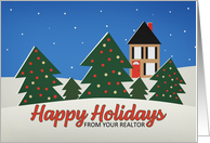 Happy Holidays From Realtor Decorated Trees With House Illustration card