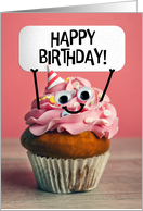 Happy Birthday For Anyone Cute Cupcake Holding Sign Humor card