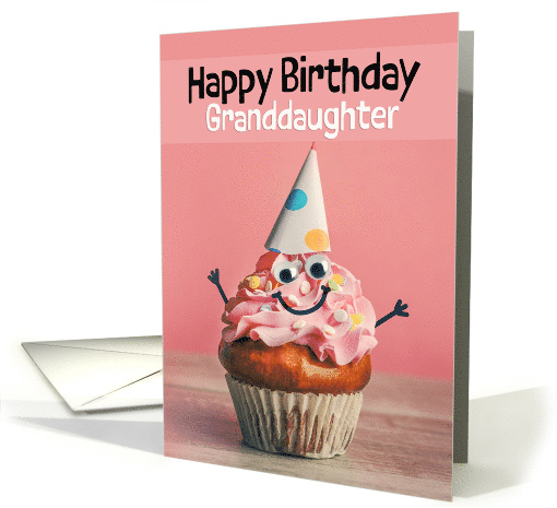 Happy Birthday Granddaughter Cute Cupcake in Party Hat Humor card