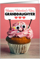Happy Valentines Day Granddaughter Cute Cupcake Holding Sign Humor card