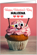 Happy Valentines Day Custom Name Cute Cupcake Holding Sign Humor card