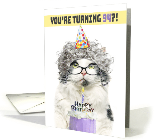 Happy Birthday 94th Funny Old Lady Cat in Party Hat With... (1835144)