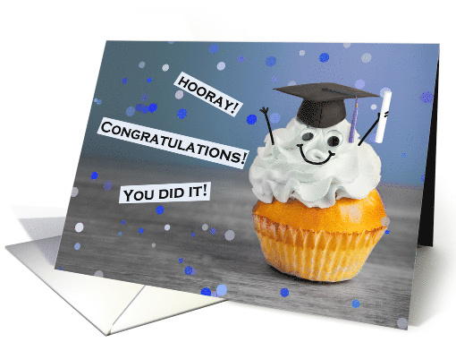 Congratulations on Graduating Cute Cupcake in Grad Hat Humor card