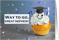 Congratulations Great Nephew Graduate Cute Cupcake in Grad Hat Humor card
