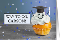 Congratulations Custom Name Graduate Cute Cupcake in Grad Hat Humor card