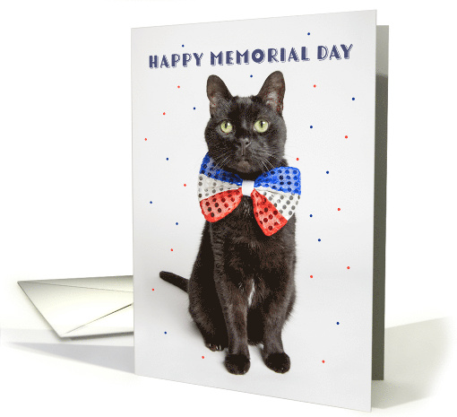 Happy Memorial Day Cute Patriotic Cat in Red White Blue Bow Tie card