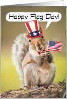 Happy Flag Day Cute Patriotic Squirrel in Hat Holding Flag Humor card