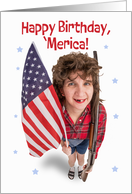Happy Fourth of July Funny redneck Woman With Gun and US Flag Humor card