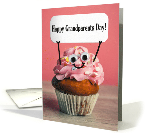 Happy Grandparents Day Cute Cupcake Holding Sign Humor card (1856292)