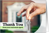 Thank You From Your Real Estate Agent Hand Holding Key By House Door card