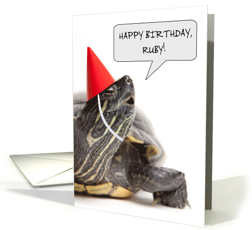 Happy Birthday Turtle in Party Hat Any Name Here Humor card (1864730)