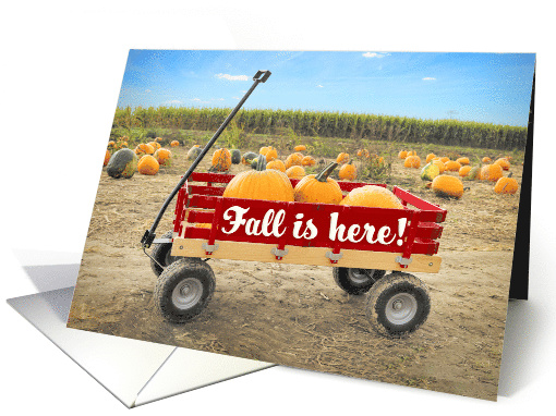 Happy Halloween Fall is Here Pumpkins in a Wagon Photograph card