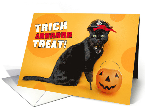Happy Halloween Funny Black Cat Dressed as Pirate Humor card (1874718)