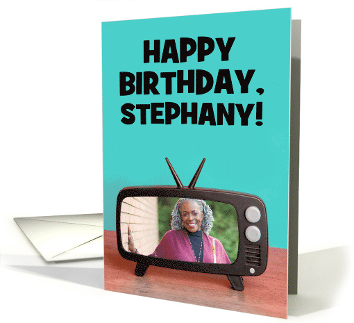 Happy Birthday Custom Name and Photo in Retro TV Set card (1876230)