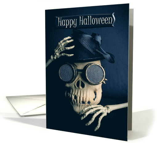 Happy Halloween For Anyone Creepy Steampunk Skeleton Photograph card