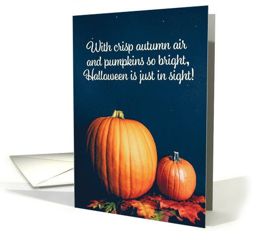 Happy Halloween For Anyone Pumpkins with Fall Leaves Still Life card