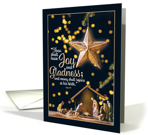 Merry Christmas Nativity Scene Under Tree Bible Quote Luke 1:14 card