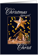 Merry Christmas Nativity Scene Under Tree Christmas Begins With Christ card