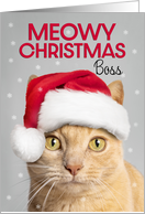 Merry Christmas Boss Cute Orange Tabby Cat in Santa Hat Humor card