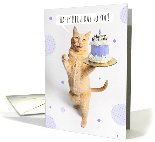 Happy Birthday From the Cat Cute Orange Tabby Cat Holding Cake card