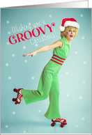 Merry Christmas For Anyone Vintage 1970s Dressed Woman in Skates Humor card
