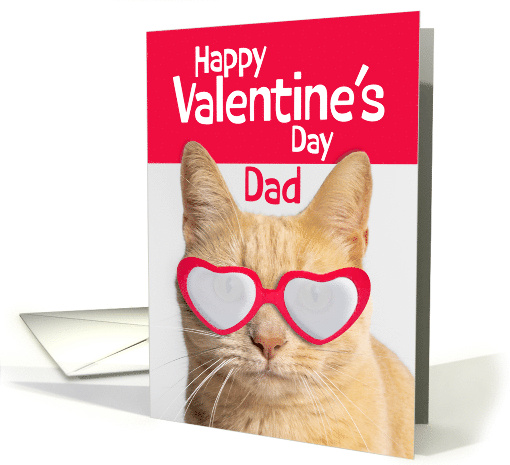 Happy Valentines Day Dad Orange Tabby Cat in Heart Glasses card