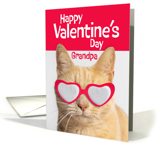 Happy Valentines Day Grandpa Orange Tabby Cat in Heart Glasses card