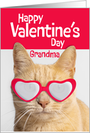 Happy Valentines Day Grandma Orange Tabby Cat in Heart Glasses card