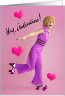 Happy Valentines Day Vintage Disco Roller Skater Humor card