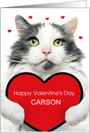Happy Valentines Day Custom Name Cute Cat Holding Big Heart Humor card