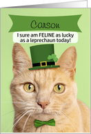 Happy St Patricks Day Custom Name Cat in Leprechaun Hat Humor card