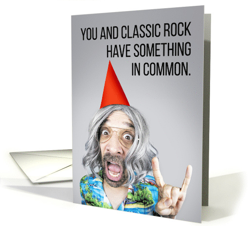 Happy Birthday Old Classic Rock Guy Showing Metal Horns Humor card