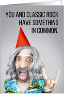 Happy Birthday Old Classic Rock Guy Showing Metal Horns Humor card