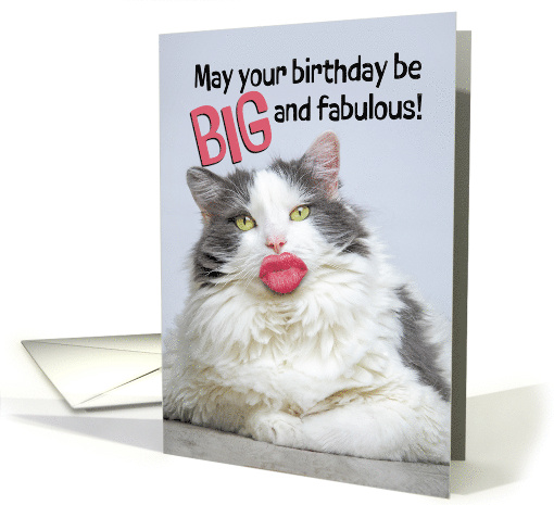 Happy Birthday For Anyone Fabulous Cat With Big Human Lips Humor card