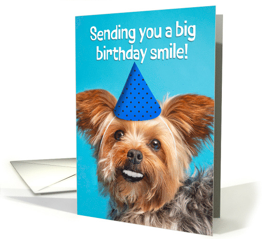 Happy Birthday For Anyone Funny Yorkie Dog With Human Smile card