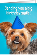 Happy Birthday For Anyone Funny Yorkie Dog With Human Smile card