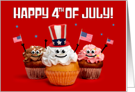 Happy 4th of July Cute Patriotic Cupcakes Holding Flags Funny Humor card