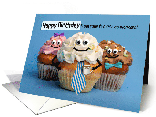 Happy Birthday Coworker Office Cupcakes with Faces Funny Humor card